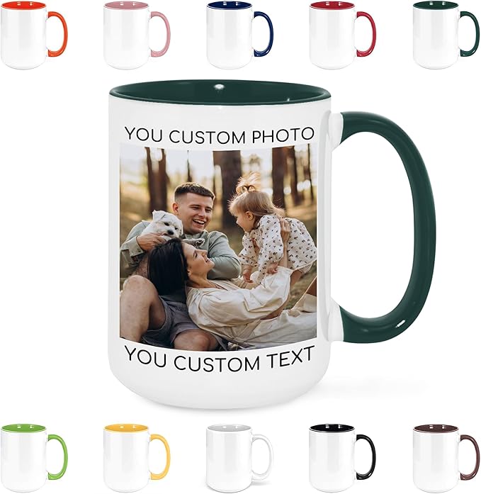 Custom Mug Upload Your Picture Personalized Coffee Mug with Photo Text Name Customized Cup Unique Ideas Gifts for Men Women Mom Dad Girlfriend Boyfriend Friend Family (Dark Green, 15oz)-CubbioJoy