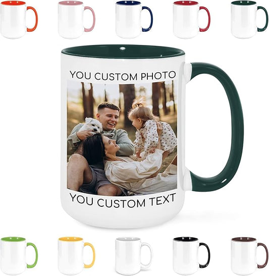 Custom Mug Upload Your Picture Personalized Coffee Mug with Photo Text Name Customized Cup Unique Ideas Gifts for Men Women Mom Dad Girlfriend Boyfriend Friend Family (Dark Green, 15oz)-CubbioJoy