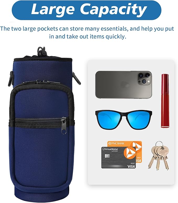 32 40 oz Water Bottle Carrier with Strap, Neoprene Water Bottle Sleeve Bag with 2 Pockets Insulated Flask Sling Holder for Walking Hiking Gym-CubbioJoy