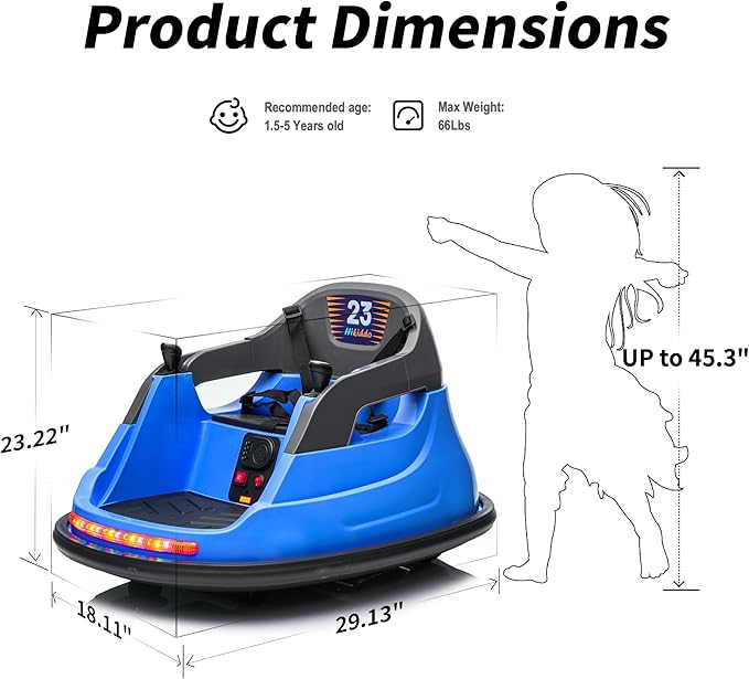 12V Kids Electric Bumper Car, Baby Bumper Car for Toddlers w/Remote Control, 360° Spinning - Blue-CubbioJoy