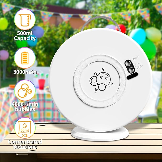 Bubble Machine Automatic LED Lights Bubble Blower for Kids Rechargeable Portable Bubble Maker Auto Rotating 90°/360° Outdoor Birthday Party Wedding (Led White)-CubbioJoy