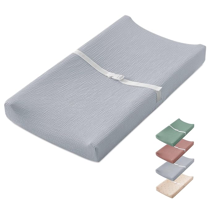 Blissful Diary Muslin Baby Changing Pad with Waterproof Lining Foam, Diaper Changing Table Pad with Cover for Dressers (Gray, Rectangular)-CubbioJoy