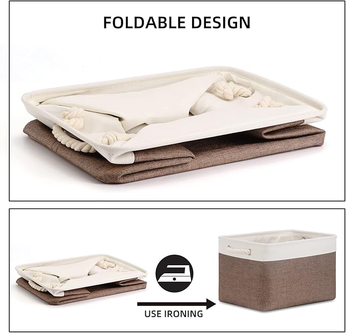 Bidtakay Baskets Fabric Storage Bins for Shelves [3-Pack] Decorative Storage Baskets for Organizing 15 X 11 X 9.5 inches Nursery Closet Foldable Toy Storage Closet Organizer Brown-CubbioJoy