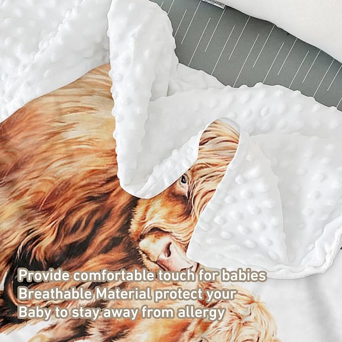 Custom Name Crib Bedding Set - Highland Cow Design, Personalized Floral Nursery Bedding 3-Piece Set– Soft Blanket, Fitted Sheet, Changing Pad Cover – for Newborns Girls Nursery Gifts-CubbioJoy