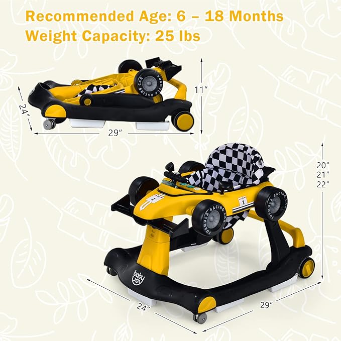 BABY JOY 4-in-1 Baby Walker, Foldable Activity Walker with Adjustable Height & Speed, Music, Lights, Anti-Rollover, Toddler Push Walker, Baby Walker with Wheels for Boys Girls 6-18 Months (Yellow)-CubbioJoy