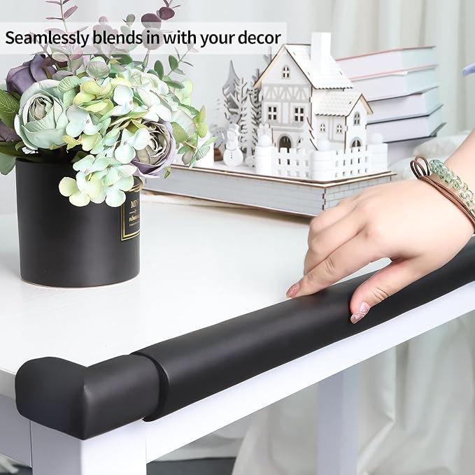 2 Pack L Shape Extra Thick Furniture Table Edge Protectors Foam Baby Safety Bumper Guard 16.4 Ft,Hearth Cushion,for Table, Fireplace, Countertop(with 8 Corners) (Black)-CubbioJoy