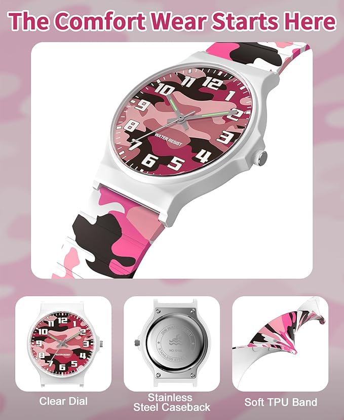 Kids Analog Watch Boys Girls, 30M Waterproof, Sports Watch for Boys, Easy to Read Children's Thin Dial Wrist Watches with Soft Band, for Ages 5-15 Kids Great Birthday Gifts Christmas Day-CubbioJoy