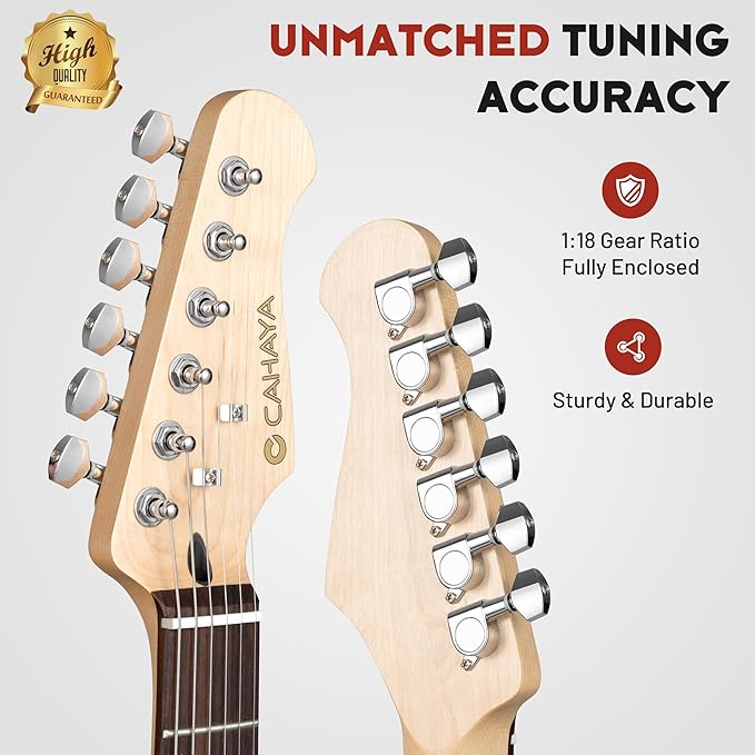 CAHAYA Electric Guitar Kit 39in - Full Size Electric Guitar Kit for Beginner Starter Poplar Solid Body with 10W Amplifier, Gig Bag, Strap, Tuner, Cable, String, Picks-CubbioJoy