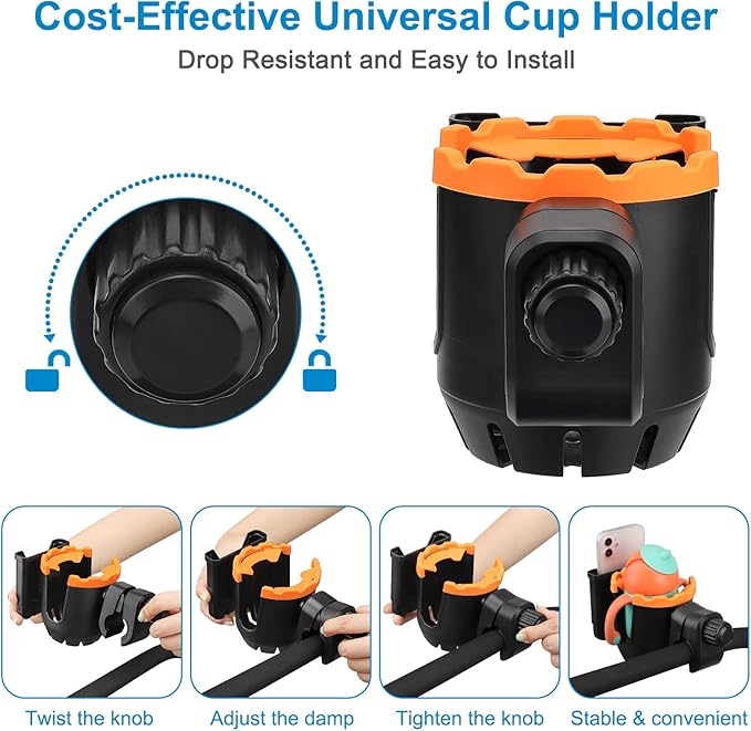 Accmor Stroller Cup Holder with Phone Holder, Universal Cup Holder, Bike Cup Holder, 360° Rotatable Large Caliber Drinks Holder for Stroller, Bike, Wheelchair, Walker-CubbioJoy