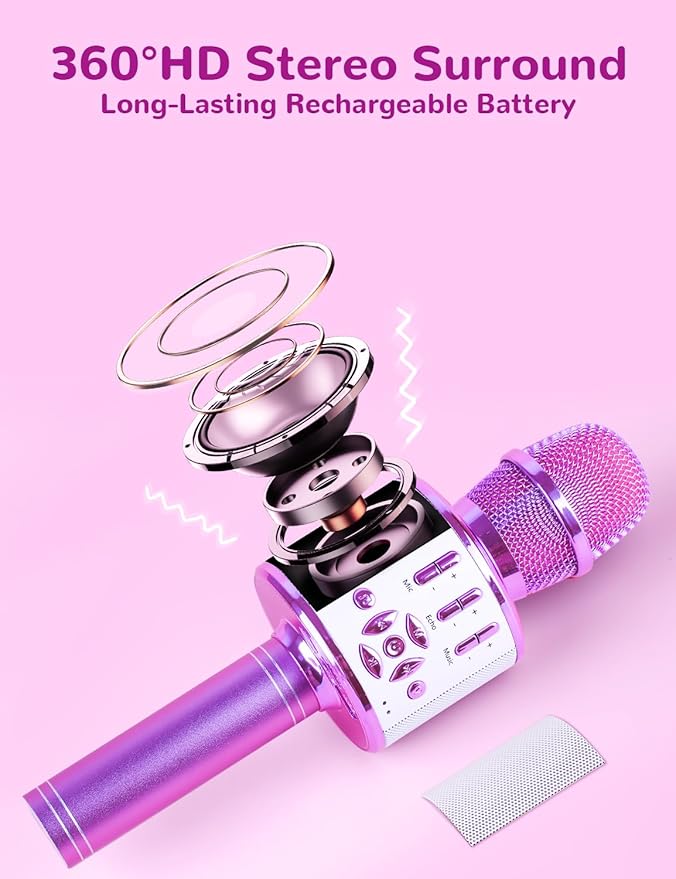Amazmic Toys for Girls, Kids Karaoke Microphone Toddler Microphone for Kids with Lights, Birthday Gift for Girls, Boys Toy Age 3 4 5 6 7 8+(Light Purple)-CubbioJoy