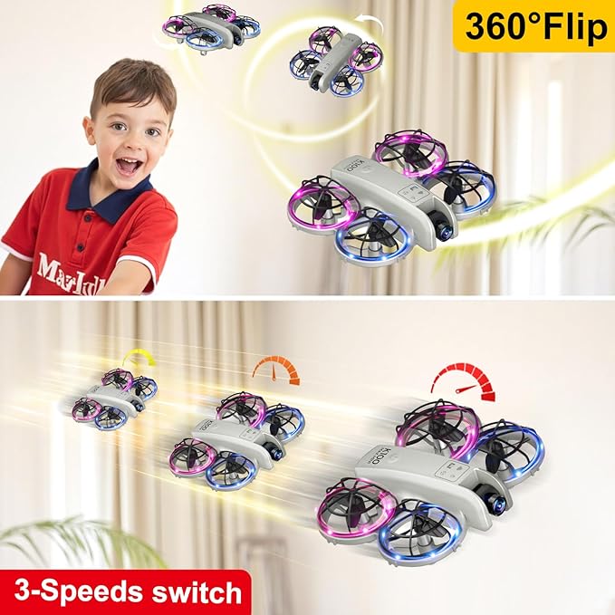 K100Max Mini Drones With Camera For Kids And Begginers, Indoor Small Helicopter Plane Quadcopter With Screen Remote Controller, Gift Toy for Boys and Girls, Headless Mode, 2 Batteries(Gray)-CubbioJoy