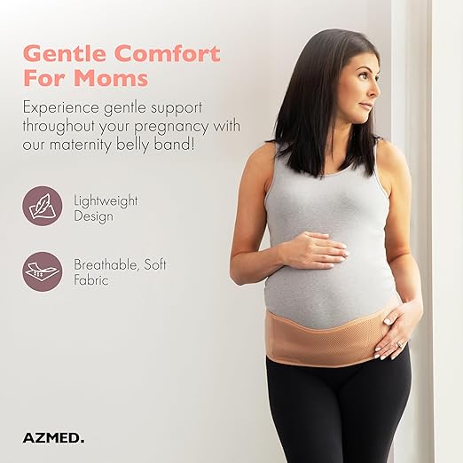 AZMED Maternity Belt Back Support - Adjustable Abdominal Binder for Pregnancy - Belly Band for Pelvic, Waist & Lower Back Comfort - Fits Up to 46 Inches - Beige-CubbioJoy
