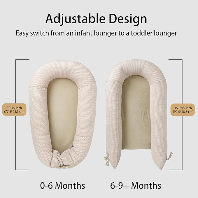 Baby Lounger, Deluxe Infant Lounger, Baby Nest Cover for Baby, Breathable Cotton, Adjustable Baby Floor Seat for Tummy Time, Newborn Essentials for Baby 0-12 Months (Khaki)-CubbioJoy