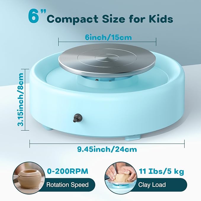 Alldeer Mini Pottery Wheel Machine - 6" Upgraded Clay Wheel for Beginners & Kids, 75W Motor, Adjustable Speed, Low Noise Ceramic Making Kit with 18PCS Sculpting Tools, Ideal for Home DIY-CubbioJoy