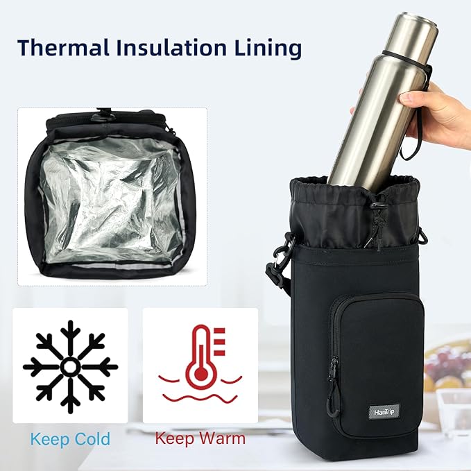 Insulated Water Bottle Carrier Bag with Strap Phone Pocket for 25/32/40/64 oz Tumbler Cup, Water Bottle Holder-CubbioJoy