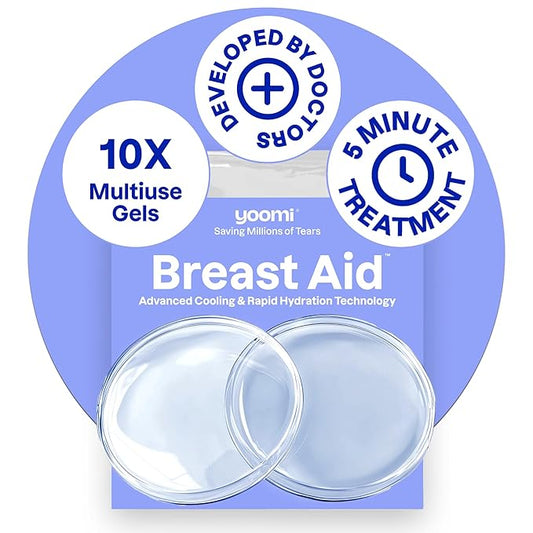 Breast Aid™ Soothing Cryogel Pads for Sore Cracked Nipples with HOCl, 10x Multiuse, Advanced Cooling Tech for Instant Relief & Repair, Rapid Hydration for Lasting Comfort for Breast Feeding Moms-CubbioJoy