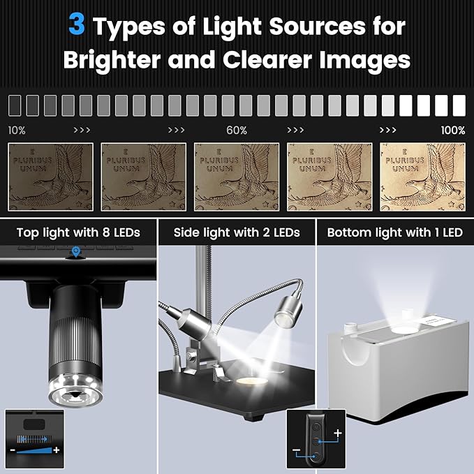 Andonstar AD210 10.1 Inch LCD Digital Microscope for Adults, Soldering Microscope for Electronics Repair, Coin Microscope Camera Full View for Error Coins with Light, Biological Slides Kit, 32G Card-CubbioJoy