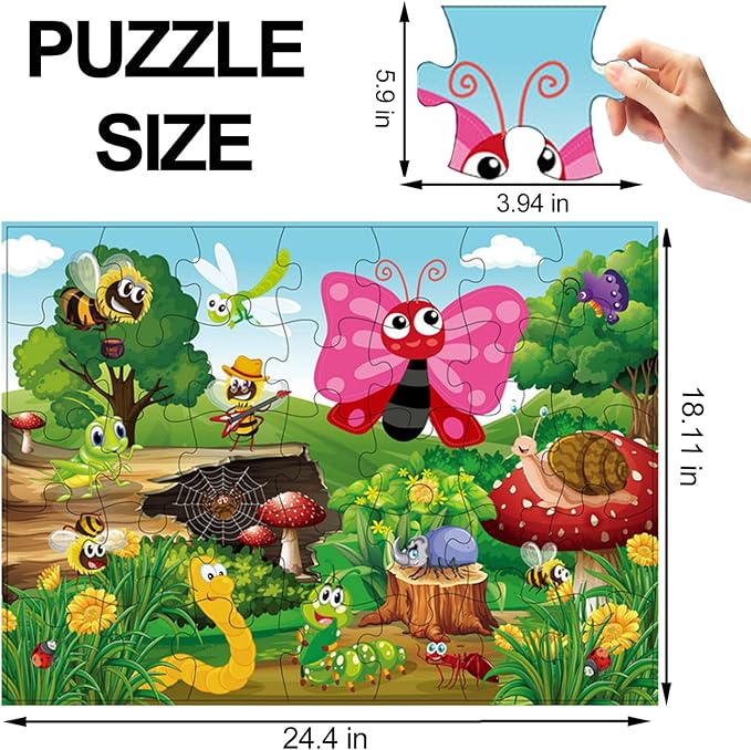 Jumbo Floor Puzzle for Kids, Large Jigsaw Puzzles 35 Piece for Kids Ages 3-5,Preschool Learning & Education Toys, Gifts for 4-8 Year Old Boys and Girls (Insect)-CubbioJoy