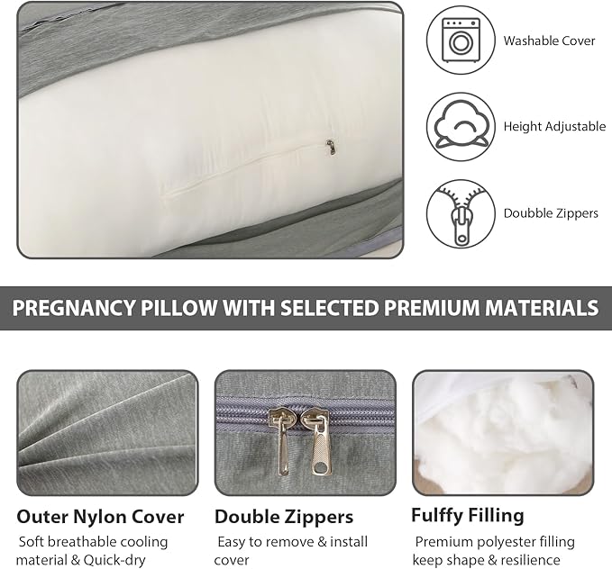 Amagoing Cooling Pregnancy Pillow for Sleeping, 55 inch U Shaped Full Body Maternity Pillow Support for Back, Hip, Belly, Legs for Pregnant Women, Removable Cooling Cover, Pregnant Women Must Have-CubbioJoy