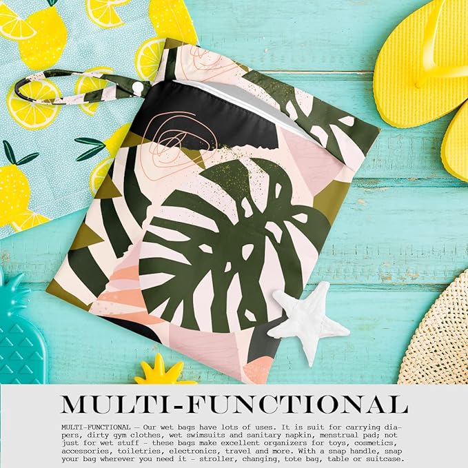 Wet Dry Bag for Swimsuit, Travel, Beach, Pool, Stroller, Diapers, Dirty Yoga Gym Clothes, Makeup Bag, Waterproof Tropical Palm Leaves Decor Jungle Palm Leaf Favors-CubbioJoy