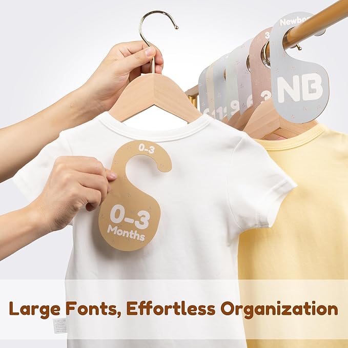 Baby Closet Dividers for Clothes Organizer - Set of 8 Adorable Wooden Double-Sided Baby Clothes Size Hanger Organizer from Newborn to 24+ Months for Nursery Beautiful Minimalist Decor-CubbioJoy