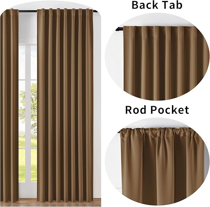 Joydeco Custom Blackout Curtains for Bedroom, 1 Panel Room Darkening Curtains & Drapes for Living Room Window Rod Pocket Back Tab (Custom Size,Brown)-CubbioJoy