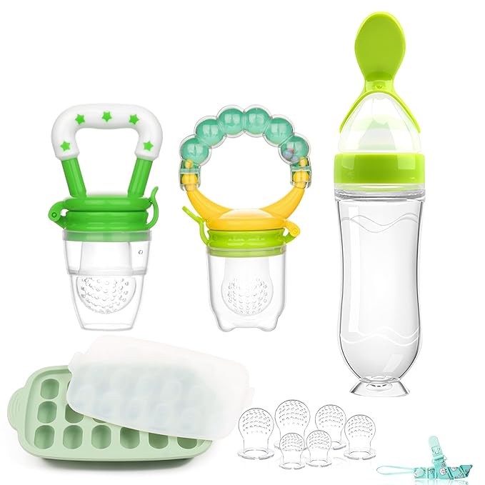 Baby Fruit Feeder & Baby Breastmilk Popsicle Molds-WAJIAYON Silicone Babies Food Freezer Tray Storage Containers, Infant Food Pacifier Feeder and Teether Infant Teething Feeders-CubbioJoy