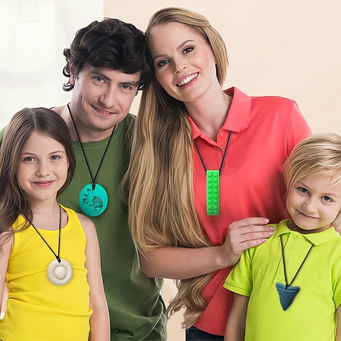 Chew Necklaces for Sensory Kids, Silicone Chewy Necklace for Boys and Girls with Autism, ADHD, SPD, Chewing, Oral Motor Therapy Sensory Toys-CubbioJoy