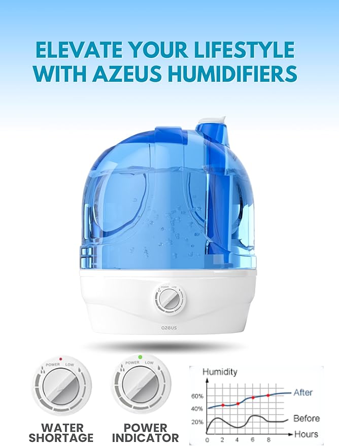 AZEUS Humidifiers for Bedroom, 2.8L Ultrasonic Cool Mist Humidifiers for Home Baby Nursery & Plants, Quiet Top Fill Air Humidifier Lasts Up to 30 Hours, Auto Shut-Off (BPA-Free)-CubbioJoy