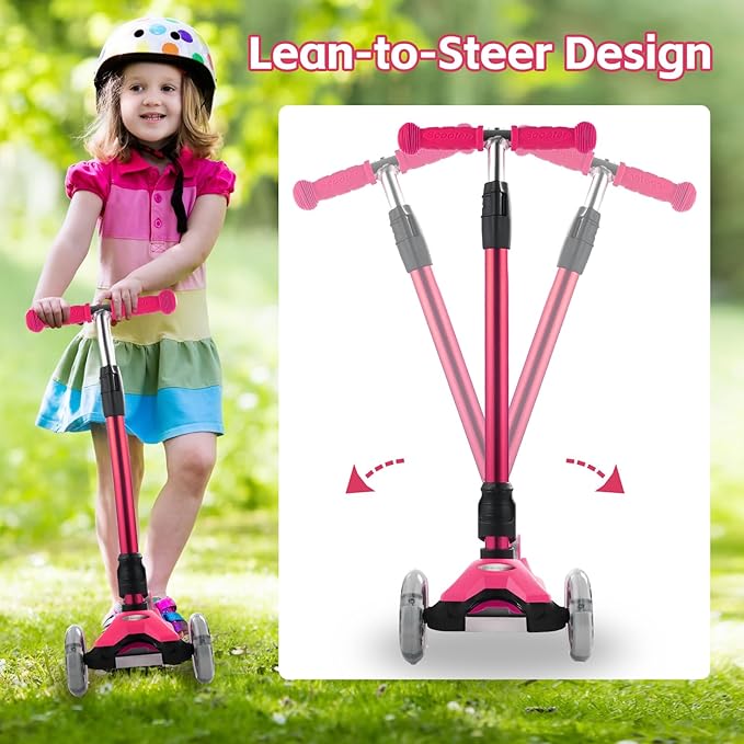 3 Wheel Scooter for Kids Ages 6-12,Kids Scooter with Light Up Wheels, Sturdy Deck Design, and 4 Height Adjustable Suitable for Kid Ages 3-12-CubbioJoy