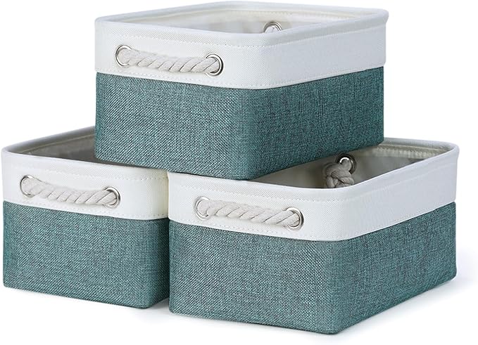 Bidtakay Small Storage Baskets for Shelves 3 Pack Fabric Storage Bins for Organizing Linen Collapsible Organizer for Closet-Deep Green-CubbioJoy