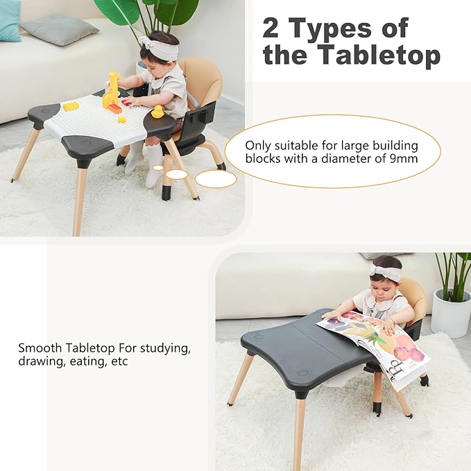 Baby High Chair, 7 in 1 Convertible High Chairs for Babies and Toddlers, Kids Learning Table, Building Block Table, Toddler Dining Chair with 360° Rotating Seat, 5-Point Safety Harness (Black)-CubbioJoy