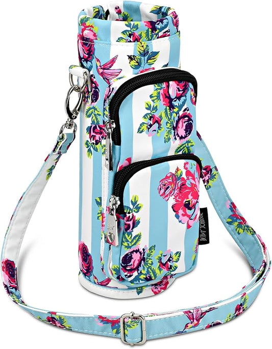 Betsey Johnson Insulated Water Bottle Pouch Holder Carrier Crossbag with Adjustable Shoulder Strap - Lightweight Polyester Accessories with Pockets Good for Hiking Sports-CubbioJoy