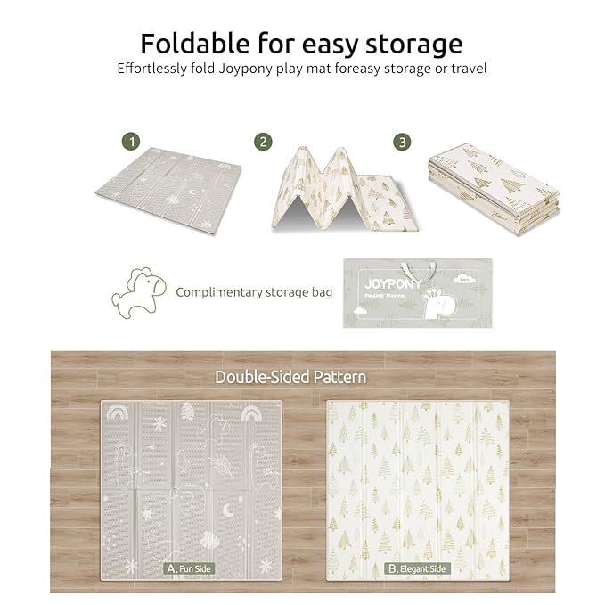 Baby Play Mat, 47 x 47 Inch Foldable Play Mats for Babies and Toddlers, Waterproof & Anti-Slip Portable Baby Floor Mat for Baby Playpen, Baby Mat for Floor with Travel Bag-CubbioJoy