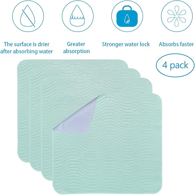 Absorbent Bed Pads for Incontinence - Washable, Reusable, 4-Layer Waterproof Mattress Protectors (36x38 Inch - 4 Pack)-CubbioJoy