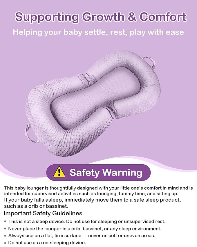 Baby Lounger Pillow 3-in-1 Infant Lounger Pillow for Newborn 0-24 Months, Portable Tummy Time Mat for Home and Travel, Breathable & Soft Baby Seat for Baby-CubbioJoy