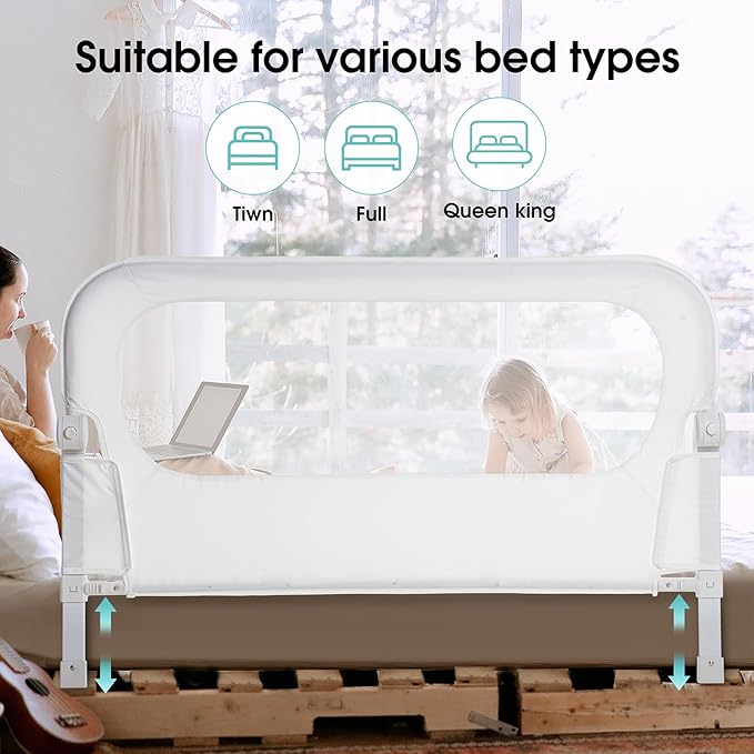 Baby Bed Rail Guard for Toddlers -46" Toddler Bed Rails for Twin, Full, Queen, King Bunk Size Bed Swing Down Bedrail Extral Tall Child Safety Side Railing Guards for Kids-CubbioJoy