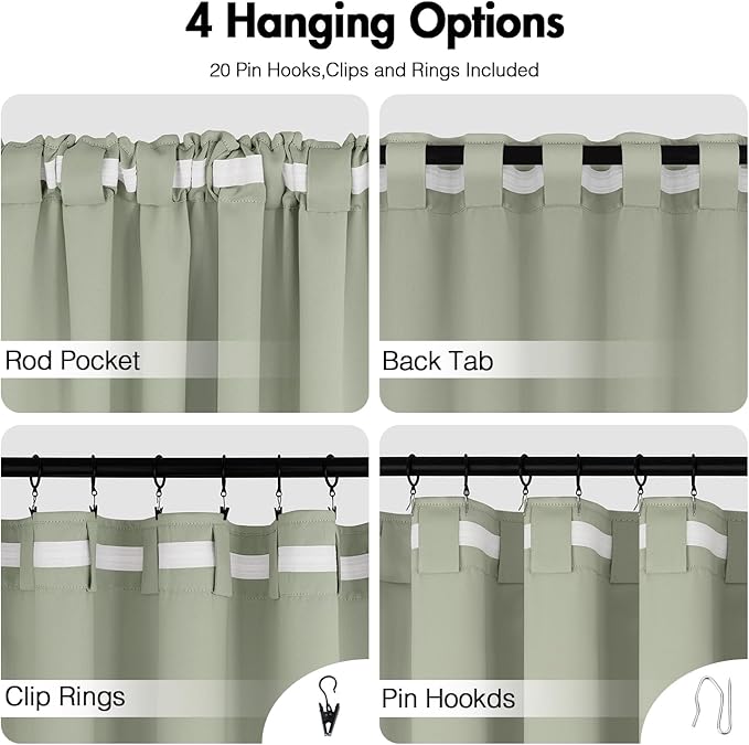 ANRODUO Extra Long 102 Inch Blackout Curtains Sage Green Room Darkening Light Blocking Curtains 2 Panels Set Thermal Insulated Blackout Drapes with Hooks, Rings, Clips-CubbioJoy
