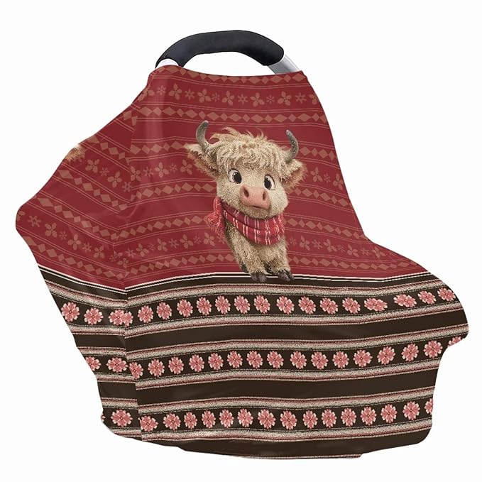 Binienty Christmas Highland Cow Car Seat Canopies for Baby Boys Girls, Mom Nursing Breastfeeding Covers Infant Stroller Cover, Holiday Gifts-CubbioJoy