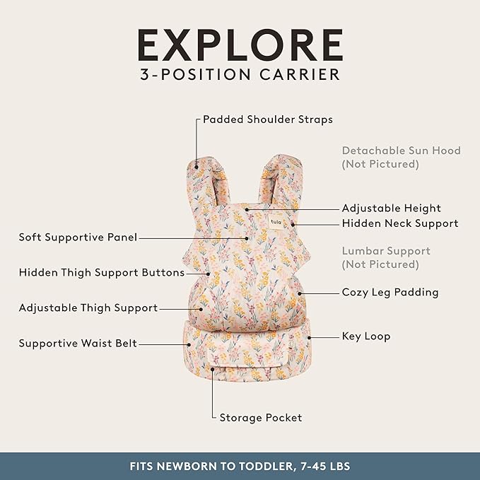 Baby Tula Explore Carriers - Breathable Baby Carrier Newborn to Toddler - Adjustable Toddler Carrier - Multiple Ergonomic Positions Front and Back - Ergonomic Fit for 7-45 lb - Mesh, Daisy Chain-CubbioJoy