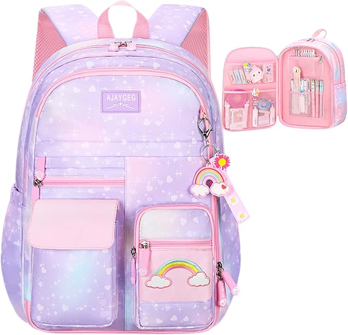 Kawaii Backpack - Pink & Purple Starry Rainbow Bookbag for Girls & Kids-CubbioJoy