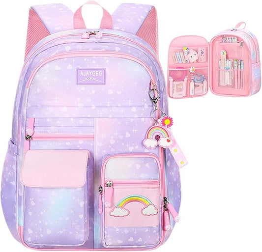 Kawaii Backpack - Pink & Purple Starry Rainbow Bookbag for Girls & Kids-CubbioJoy