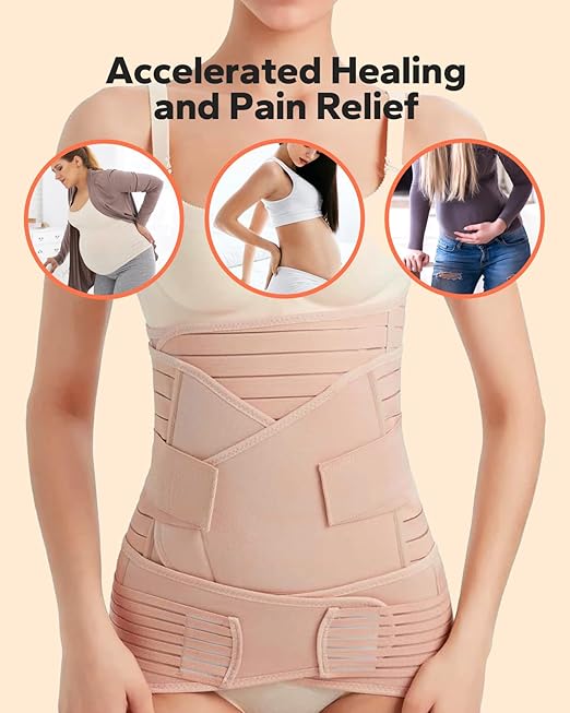 3 in 1 Postpartum Belly Band (Beige), Post Partum Waist Binder, Posture Correction Abdominal Binder, Belly Band Postpartum Belly Wrap, Postpartum Belly Wrap (For waistline 25"-35", S/M)-CubbioJoy