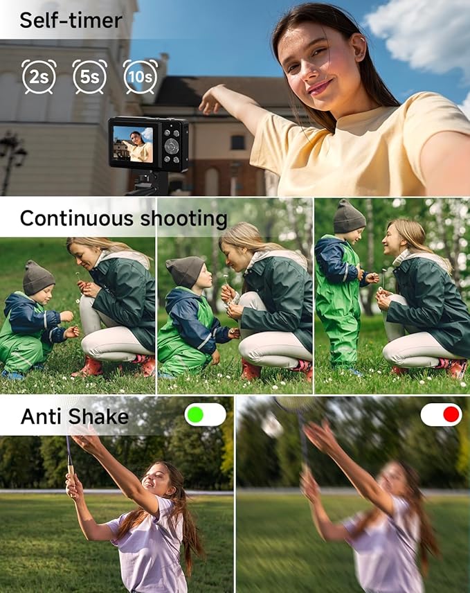 Digital Camera for Kids, FHD 1080P 44MP Point and Shoot Digital Camera with Face Detect, Smile Capture, 18X Zoom, 20 Filters, Anti Shake, 32GB SD Card Blcak Compact Vintage Camera for Kids Boys Girls-CubbioJoy