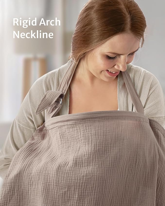 Blissful Diary Muslin Nursing Cover for Breastfeeding, Breathable Breastfeeding Cover up with Arch Neckline for Women, Nursing Apron (Agreeable Gray)-CubbioJoy