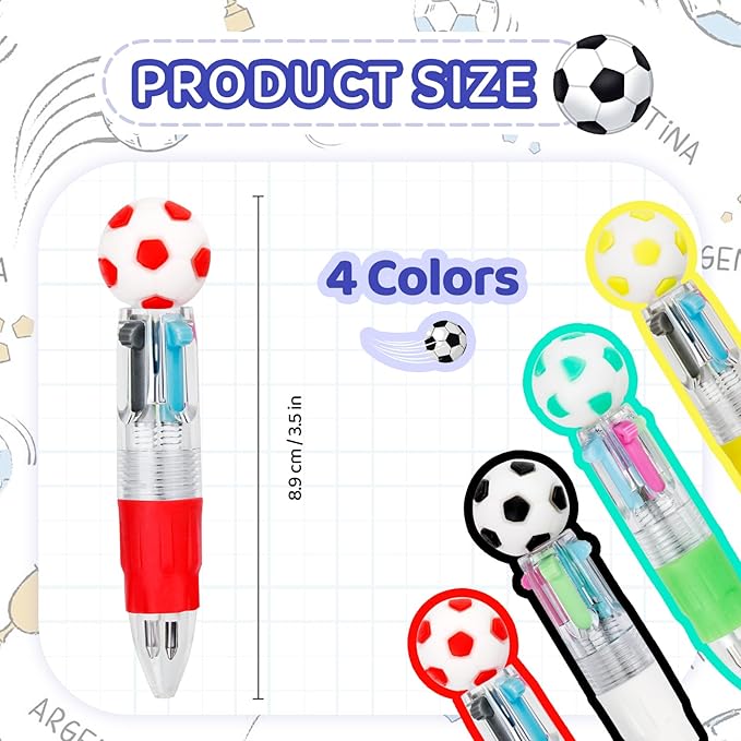 30Pcs Mini Multicolor Pens in One 4-in-1 Cute Pens Bulk for Kids, Ballpoint Pen for Birthdays and Children's Parties, Fun Gifts Assorted Ink Kawaii Pen(Soccer)-CubbioJoy