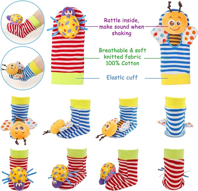 BLOOBLOOMAX Sock rattles for Babies 0-24 Months Baby Animal Foot Finder Educational Toys