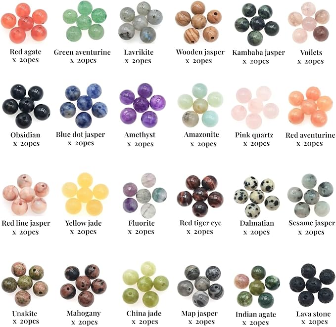 8mm Natural Round Stone Beads About 480pcs Genuine Real Healing Crystal Stones Beading Loose Gemstone DIY for Bracelet Jewelry Making Kit(24 Color A)-CubbioJoy