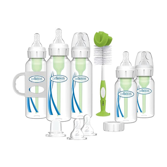 Dr. Brown's Natural Flow® Anti-Colic Options+™ Narrow Bottle to Sippy Gift Set with Soft Silicone Sippy Spout, Removable Silicone Handles, Travel Cap and Bottle Brush-CubbioJoy