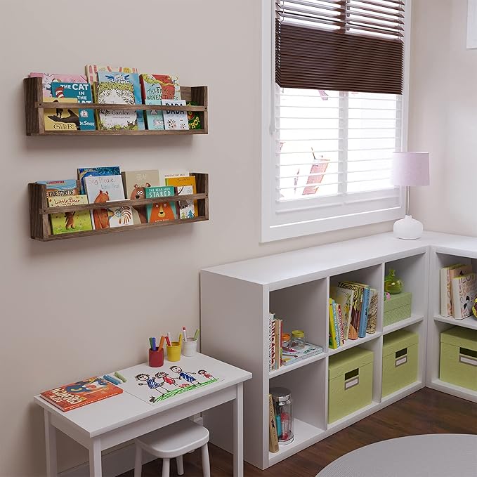 brightmaison Polynez 30" Floating Shelves for Nursery & Kids Room - Wall Multiuse Book Shelves, Set of 2 Brown Wood-CubbioJoy